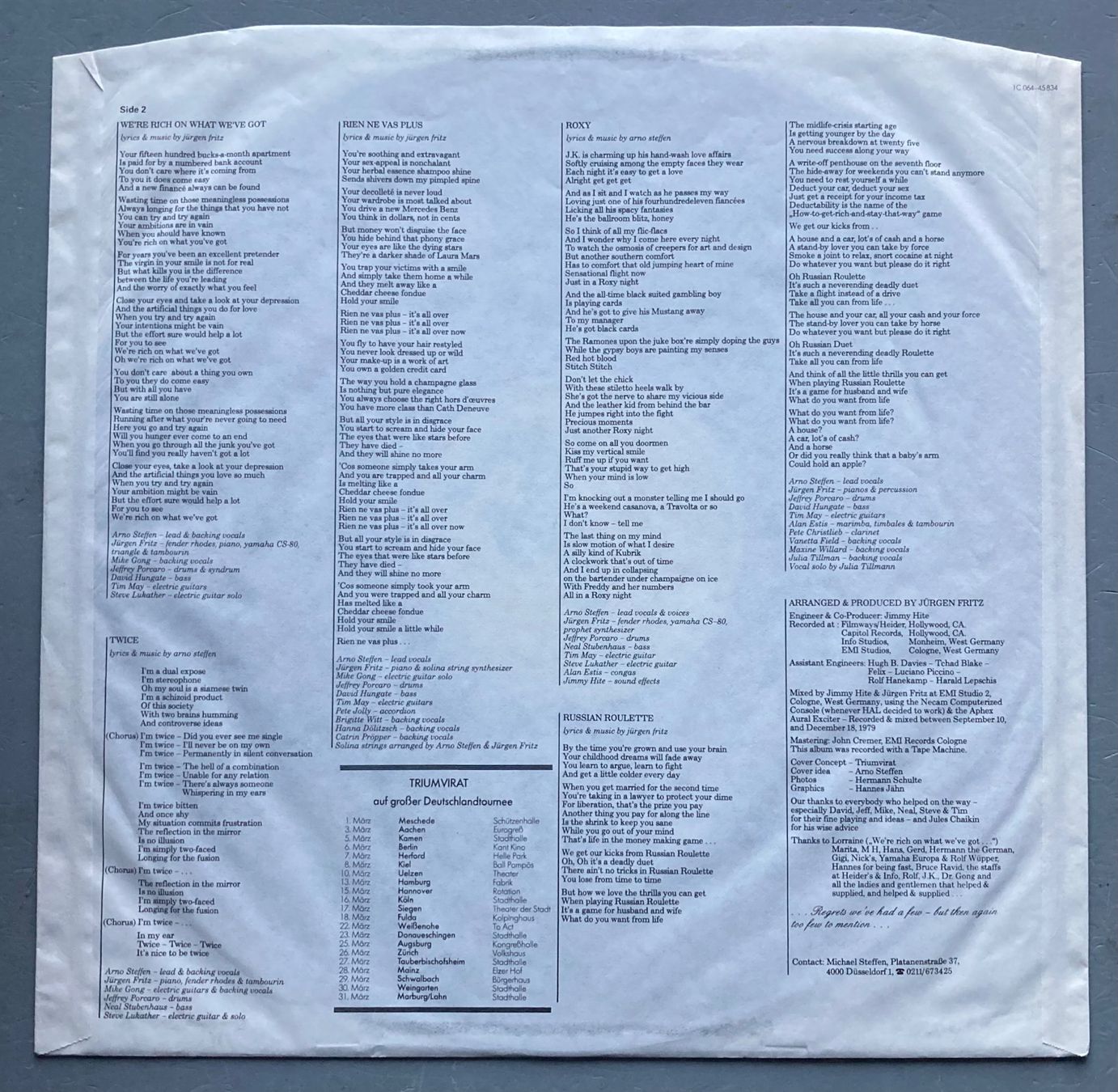 Vinyles: TRIUMVIRAT - RUSSIAN ROULETTE – D'occasion à Poliez-Pittet par Newtown-Records 2