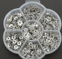 Bastelperlen / Perlenkappen silber mit Organizer Box