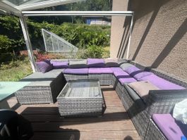 Polyrattan Gartensitzgruppe, Lounge Set, 9-teilig, grau