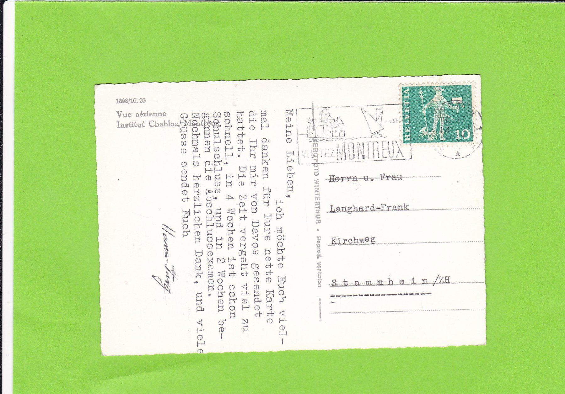 Cartoline postali: Vue aérienne: Institut Chabloz – Usato da St. Peterzell venduto da neckertal 1