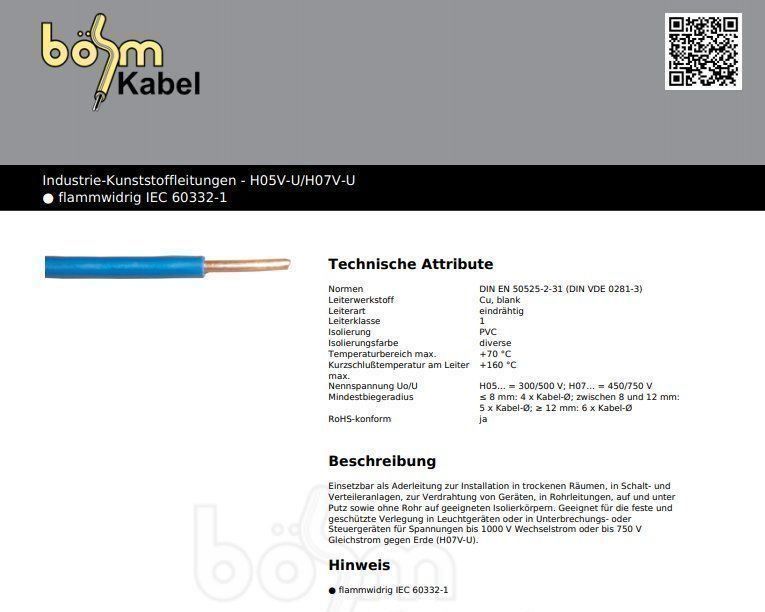 Cavi: T-Draht 2.5mm2 100m freie Farbwahl – Nuovo e nell'imballaggio originale da Zwingen venduto da boehm-kabel 1