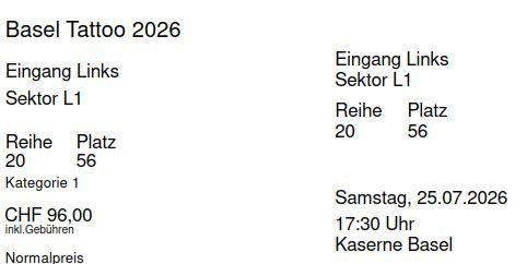 Biglietti: Ticket Basel Tattoo – Nuovo (secondo la descrizione) da Mosnang venduto da Marceltu