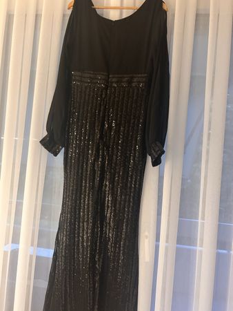 Kleid schwarz Pailletten Langarm Hrösse XL