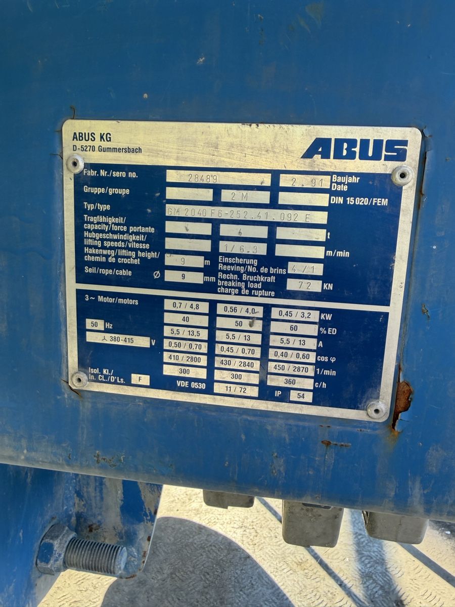 Kräne: Hallenkran Abus 4t – Gebraucht aus Siebnen von B5-Vabis 3