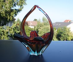 Vintage Murano Glas Schale - Cristallo Venezia rot