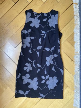 Kleid elegant, schwarz, silber, grau, blumen
