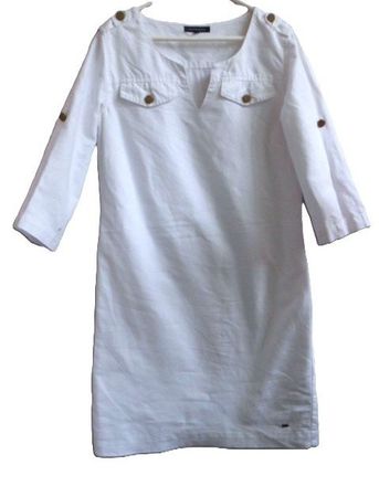 Gr 34 TOMMY HILFIGER Kleid WEISS Coton Leinen dickerer Stoff