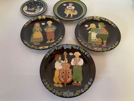 5 Burkart Keramik Wandteller, Bauernmalerei, Top Zustand