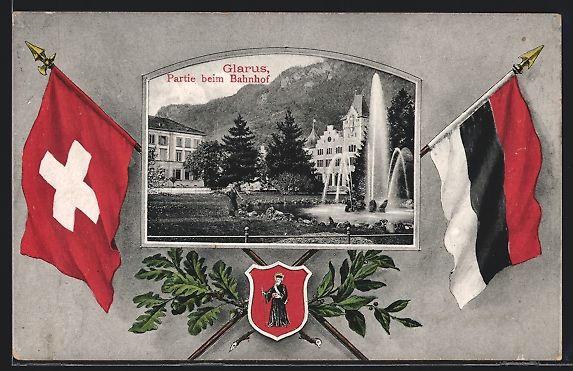 Ansichtskarten: Glarus, Partie beim Bahnhof, Wappen und  – Gebraucht aus Berlin von bartko-reher