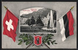Glarus, Partie beim Bahnhof, Wappen und 