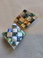 Schicke Abalone/Perlmutt Ohrclips im Schachbrettmuster