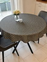 Runder Tischdecke Tupfen Grau Weiss 140cm guter Zustand
