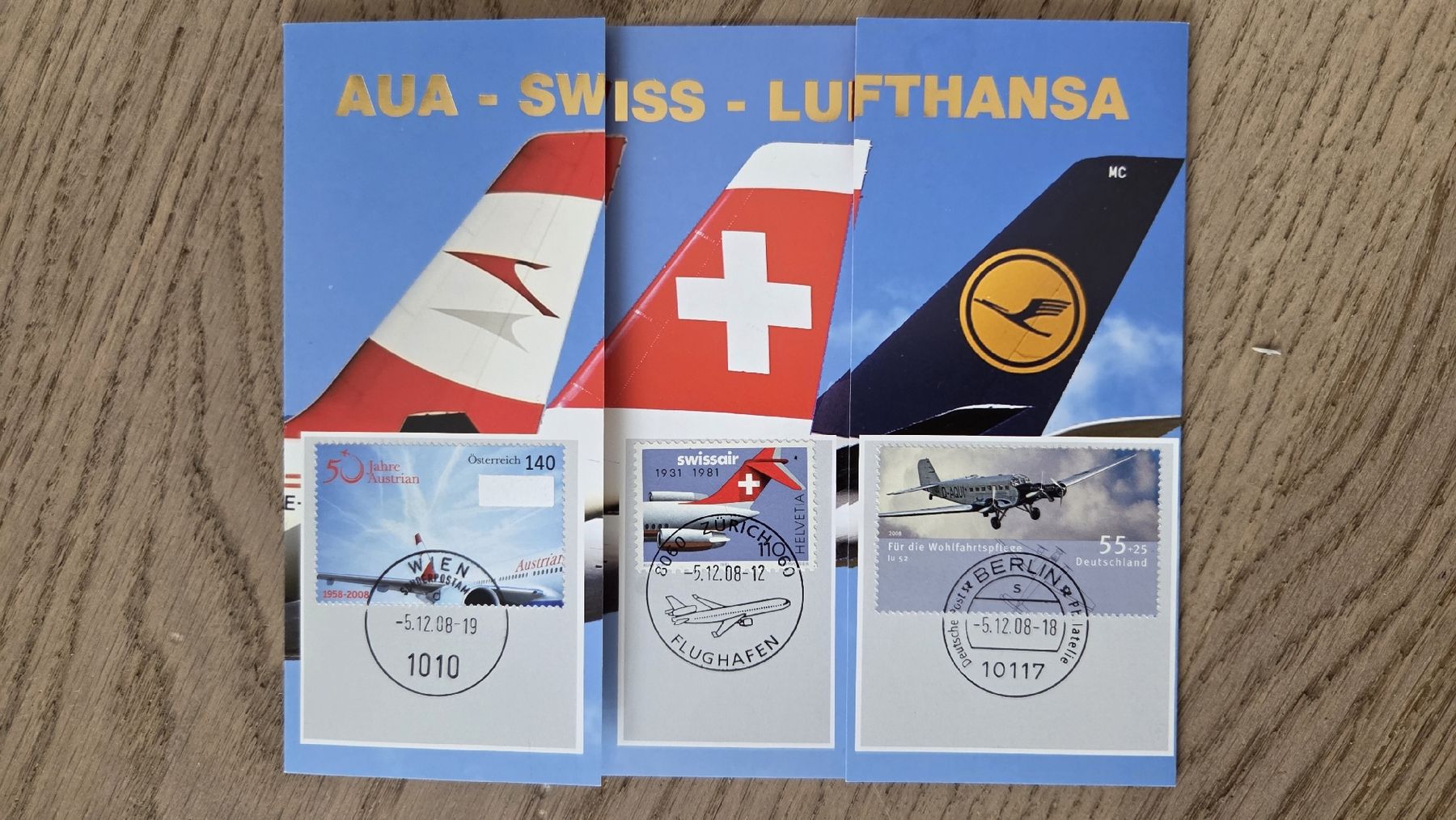 Alle Briefmarken: 2008 Folder AUA -Swiss - Lufthansa – Gebraucht aus Arni AG von Moth68