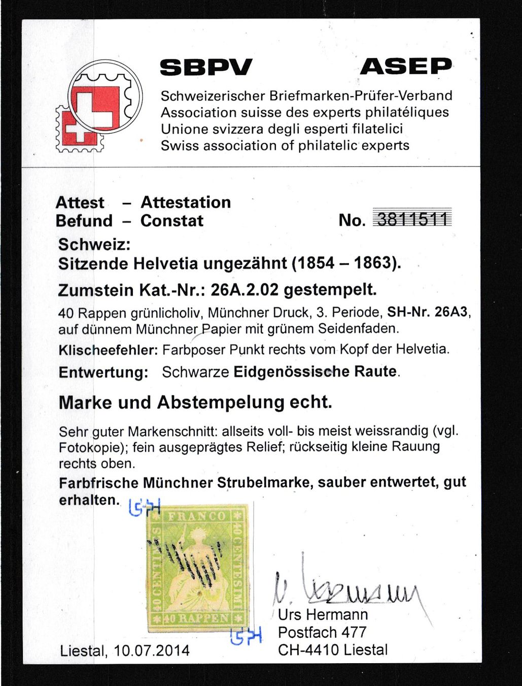 Tutti i francobolli: Strubeli kopl. Satz 22A - 26A – Usato da Büren an der Aare venduto da p.schwab 2