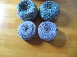 Strickwolle Effektwolle Lila +Türkisbunt grosse Knäuel