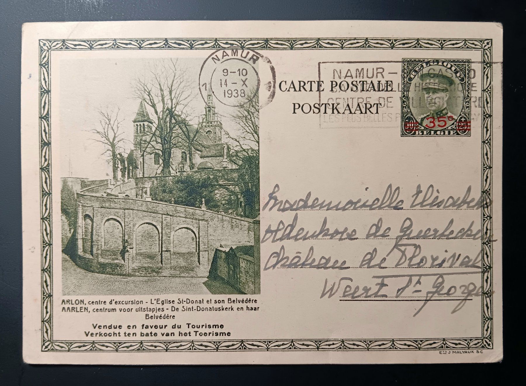 Tutti i francobolli: BELGIEN, BILDPOSTKARTE 1938 – Usato da Holderbank AG venduto da DINOS-PHILA