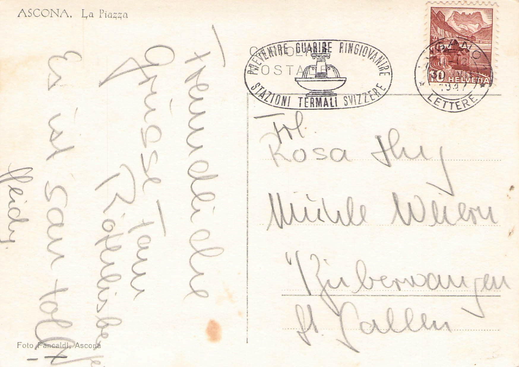 Cartoline postali: ^Ascona 1947 – Usato da Reichenburg venduto da Pipo-67 1