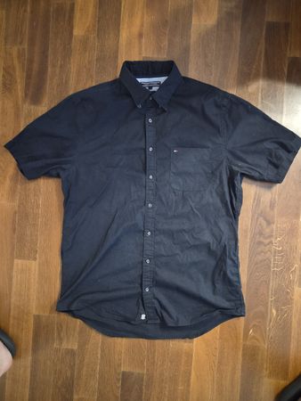 T. Hilfiger, Kurzarmhemd sw, Herren, Gr. L, Streich, neuwert
