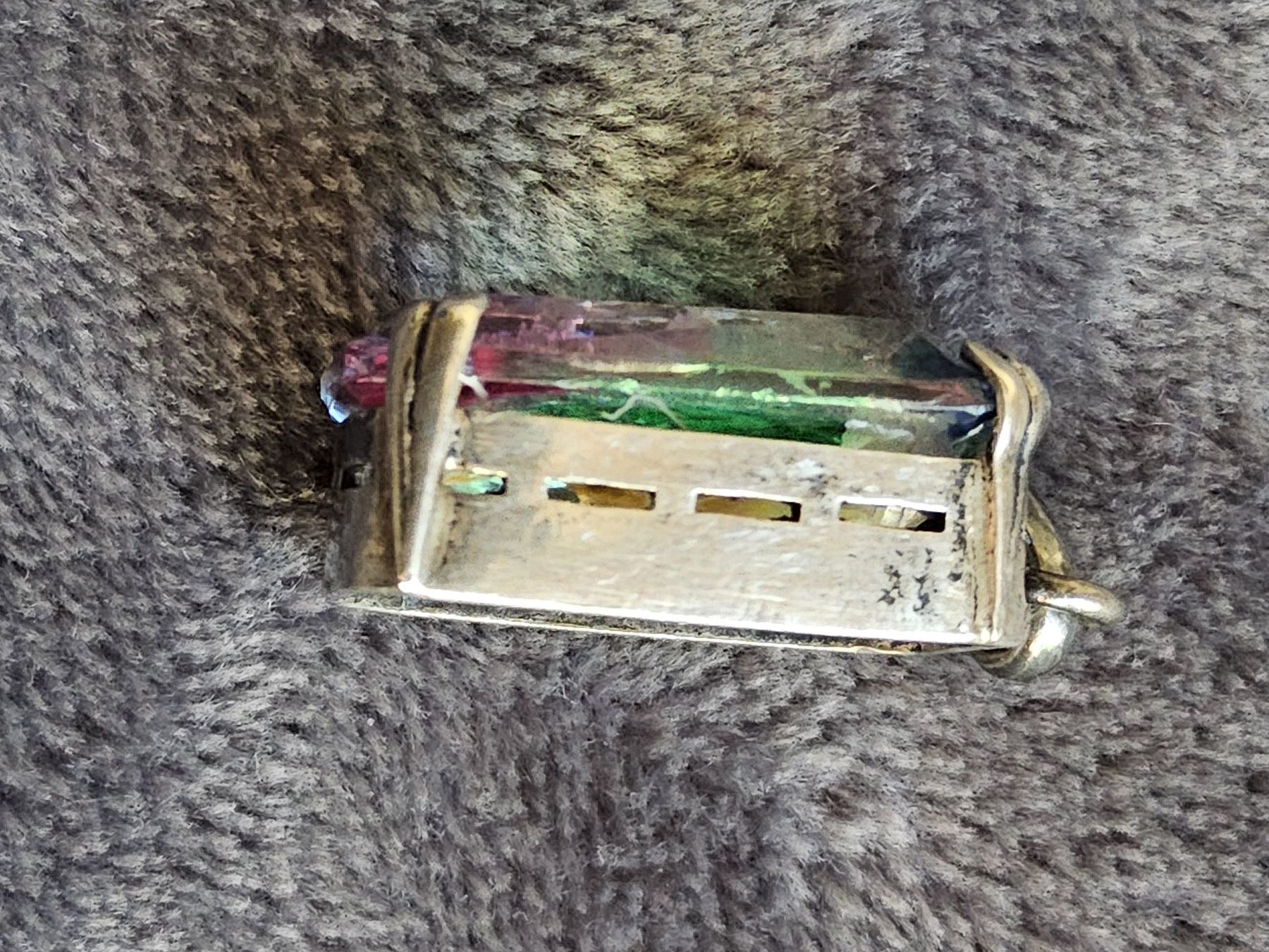 Anhänger: Antiker Irisglas, Rheinkiesel Anhänger, versilbert, ca 1940 – Gebraucht aus Zürich von SciTec 5