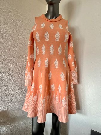 Elegante Strick Kleid Winter Herbst Orange Gr S M