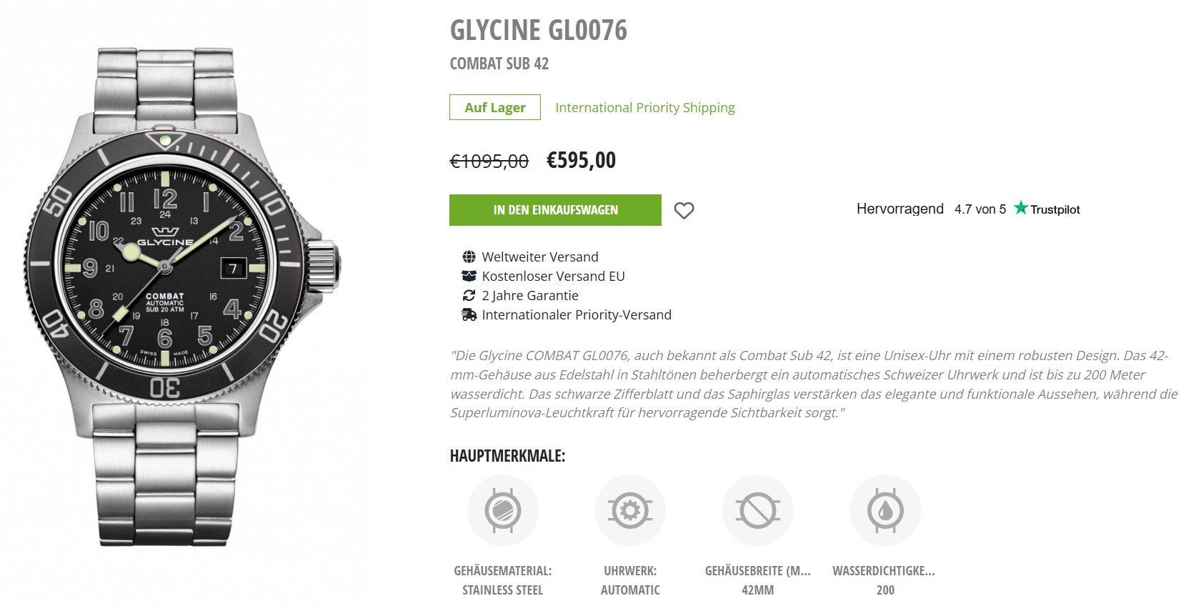 Glycine Montres: Glycine GL0076 Combat Sub 42 Automatic – D'occasion à Lenzburg par rob_znm8 9