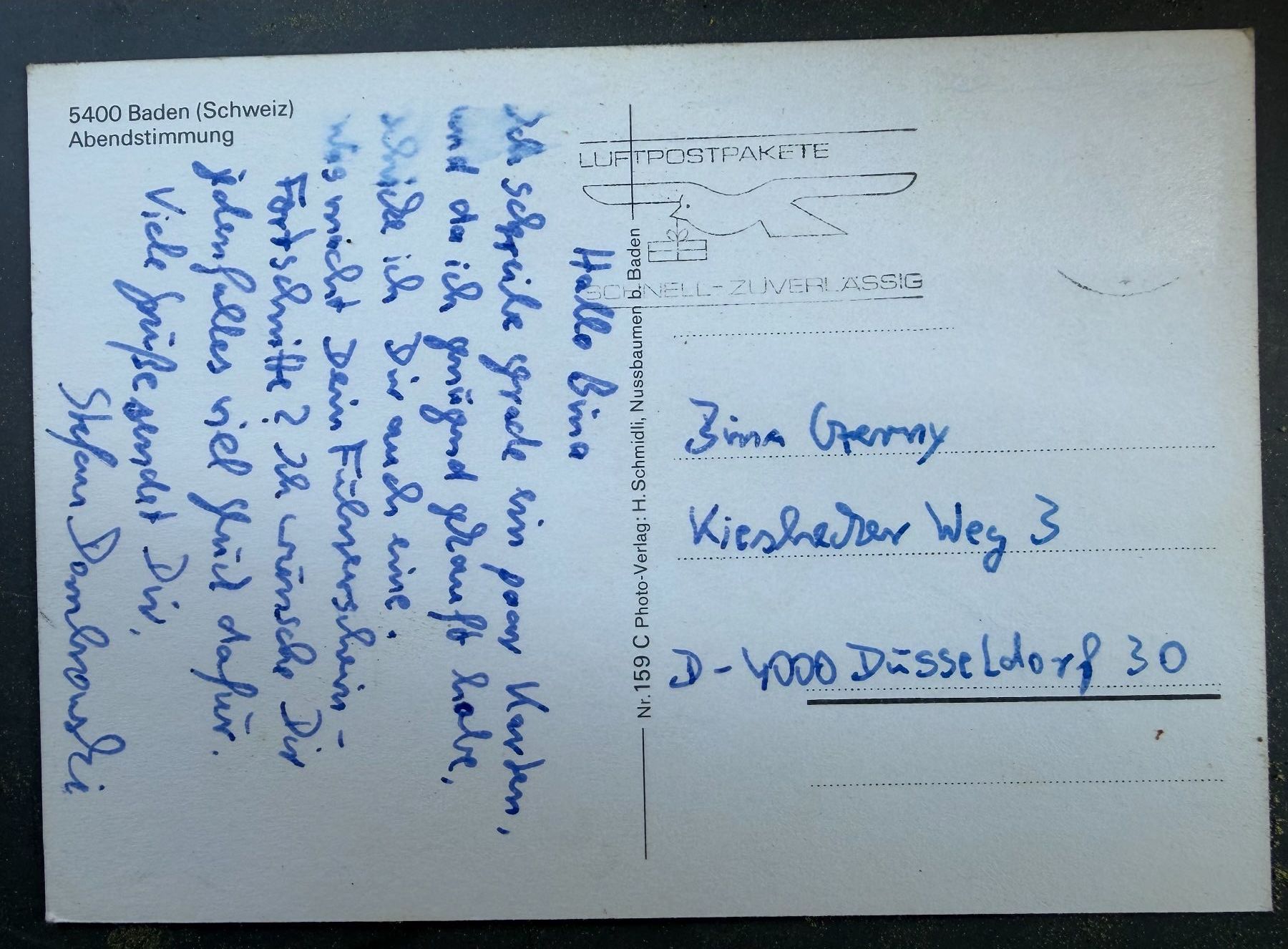 Cartoline postali: BADEN - Abendstimmung -  Ansichtskarte – Usato da Tegerfelden venduto da siebenmacky 1