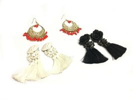 3 Paar Damen Ohrringe Quasten Perlen Gold Schwarz Weiss
