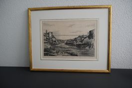 Stahlstich «Pont de fils de fer  de Fribourg»