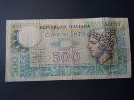 500 Lire Geldschein, Italienische Banknote, 1974, Selten!
