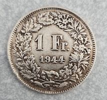 Schweizer 1‑Franken‑Silbermünze von 1944 (0.835 Silber, 5 g)