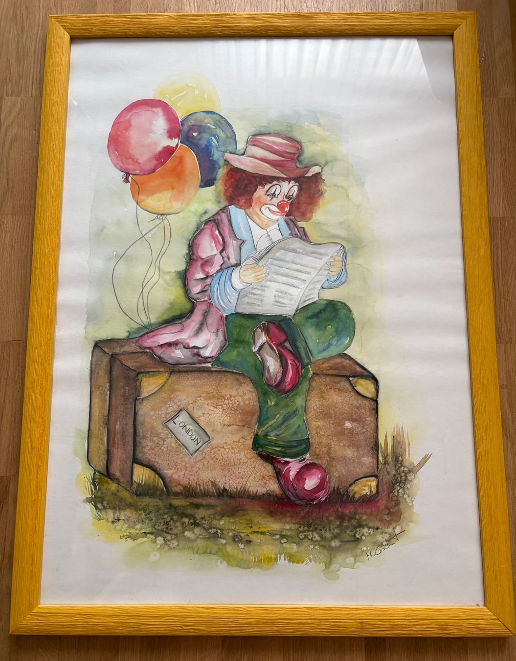 Tableaux: Gemälde Clown mit Koffer & Ballonen – D'occasion à Hombrechtikon par Rosi1970
