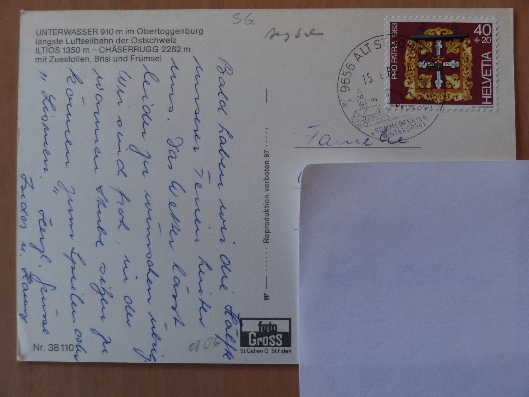 Cartoline postali: Unterwasser - Längste Luftseilbahn - 1983 – Usato da St Léonard venduto da Riglin 1
