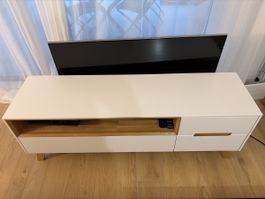 Weiss TV Mōbel mit Stauraum & Holzelementen  L:153cm B:42cm 