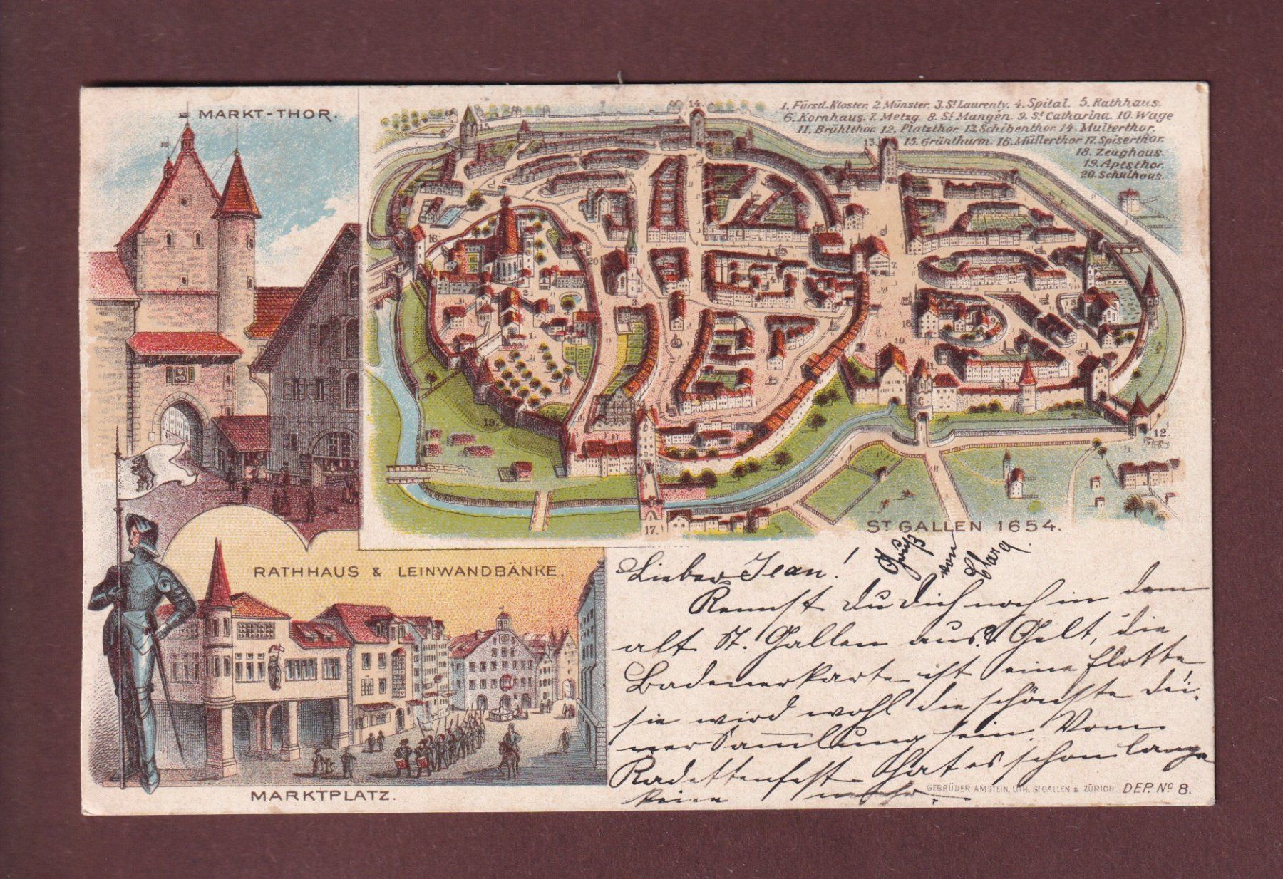 Cartoline postali: ST. GALLEN - 1899 Litho Amstein – Usato da Pully venduto da nicecards