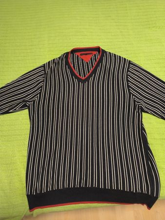 Pullover Tommy Hilfiger gestreift V-Ausschnitt blau rot XL