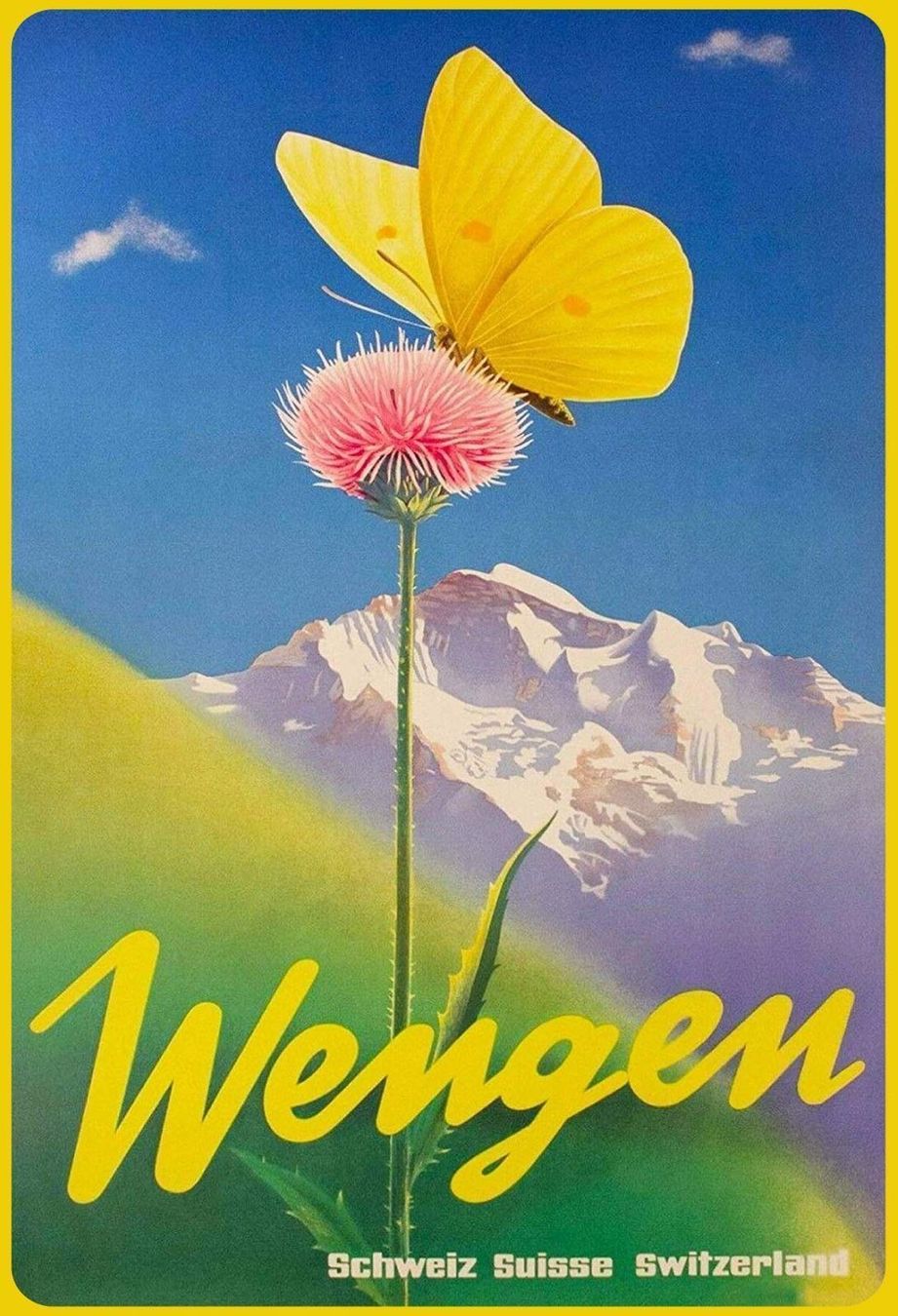 Insegne: Blechschild-WENGEN MIT BLUME + SCHMETTER – Nuovo e nell'imballaggio originale da Rupperswil venduto da big-one-sale