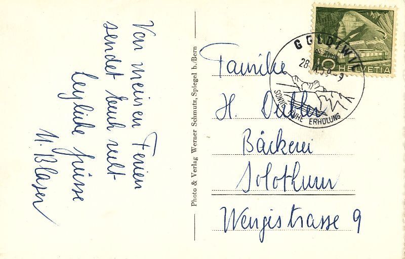 Cartoline postali: Goldwil ob Thun + 1959 – Usato da Emmenbrücke venduto da teestube 1