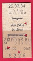 KARTON BILLETT, SARGANS - LACHEN, 2.KLASSE, RETOUR, HALBTAX