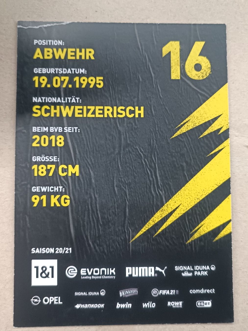 Autographes: Manuel Akanji -  handsigniert BVB - Saison 20/21 - Dortmund – D'occasion à Menziken par Artographs 1