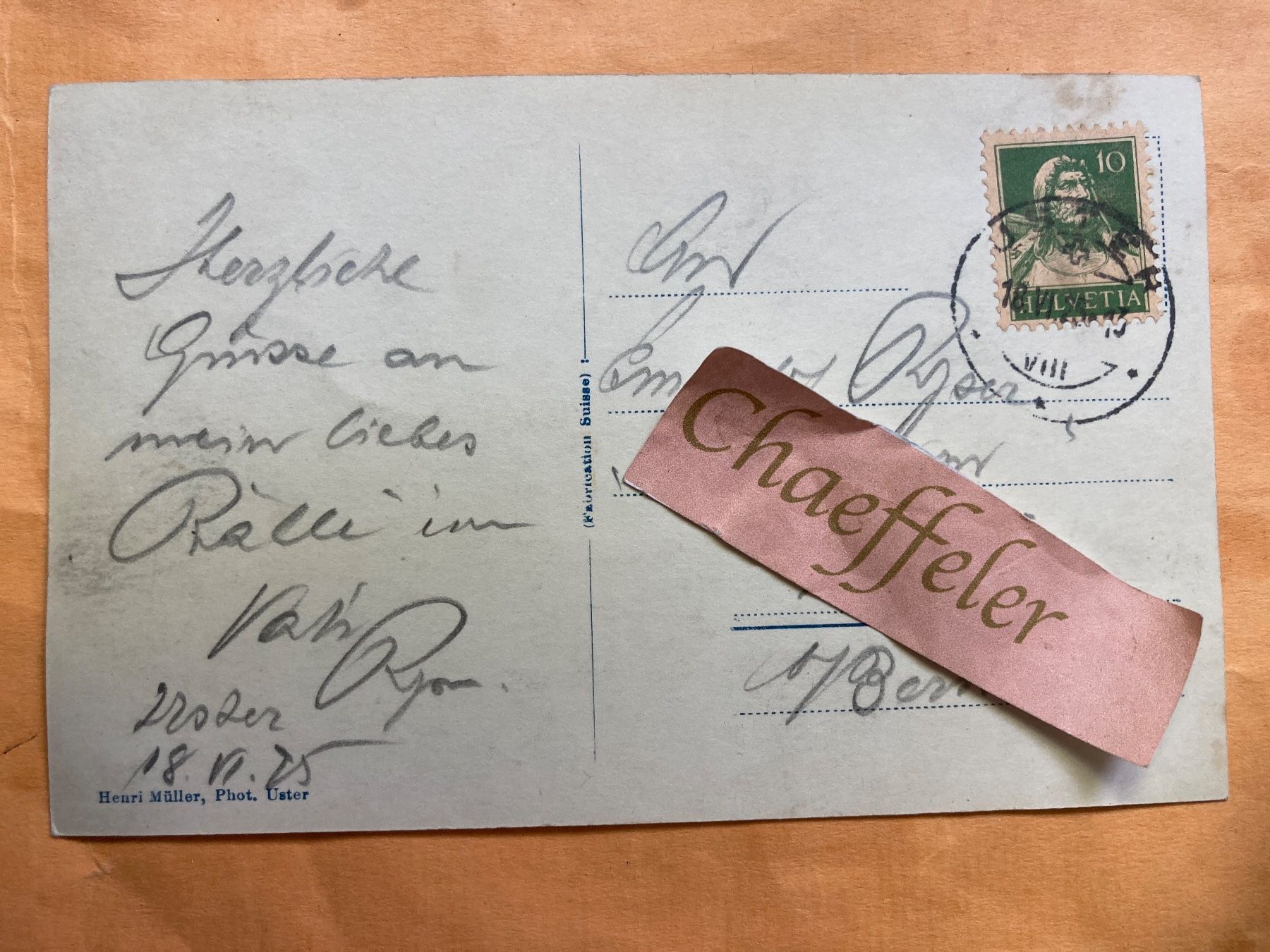 Ansichtskarten: 1925 Schloss Uster – Gebraucht aus Zürich von Chaeffeler 1