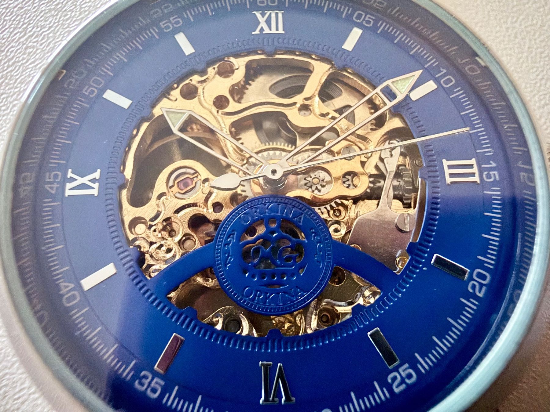 Orologi: ORKINA Automatic Skeleton 44mm - Blue dial - Dark blue strap – Nuovo (secondo la descrizione) da Le Mont-sur-Lausanne venduto da LycaGallery 2