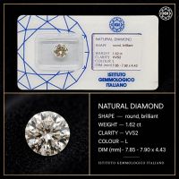 Diamante Naturale Tondo 1,62 CT L-VVS2 Cert. "IGI" NR.43754