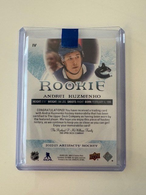 NHL Sammelbilder & Trading cards: Upper Deck Andrei Kuzmenko  Patch Artifacts Rookie 08 / 99 – Gebraucht aus Toffen von Domy1 1