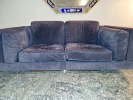 Blaues 2er-Wildledersofa – Vintage