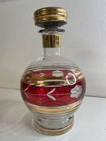 Carafe en cristal de Bohème rouge et dorée vintage