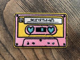 Aufnäher Patch zum Aufbügeln rosa Kassette best of the 90s