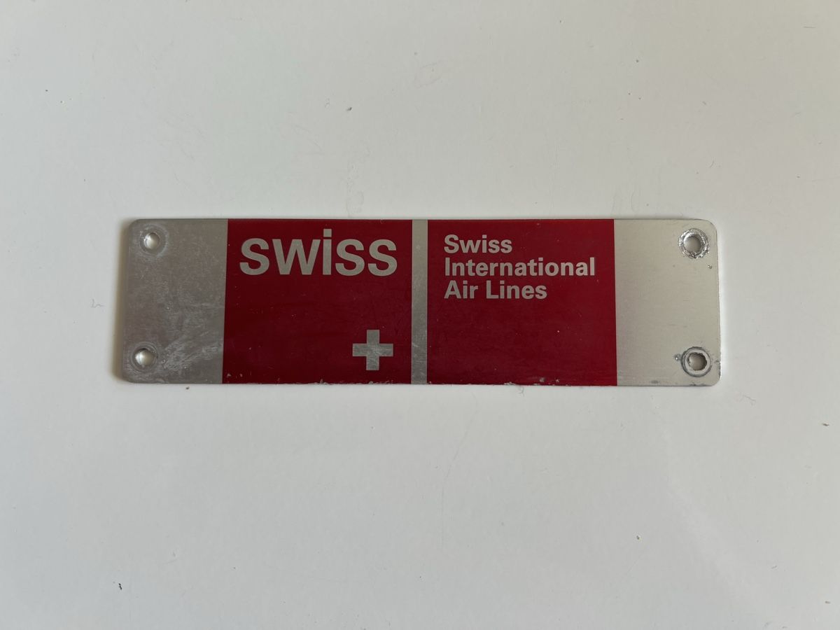 Swissair Insegne: Swiss Flugzeug trolley Schild – Usato da kloten venduto da Sgana
