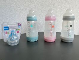 3 MAM Babyflaschen Anti-Colic 260 ml und 2 Sauger Grösse 3