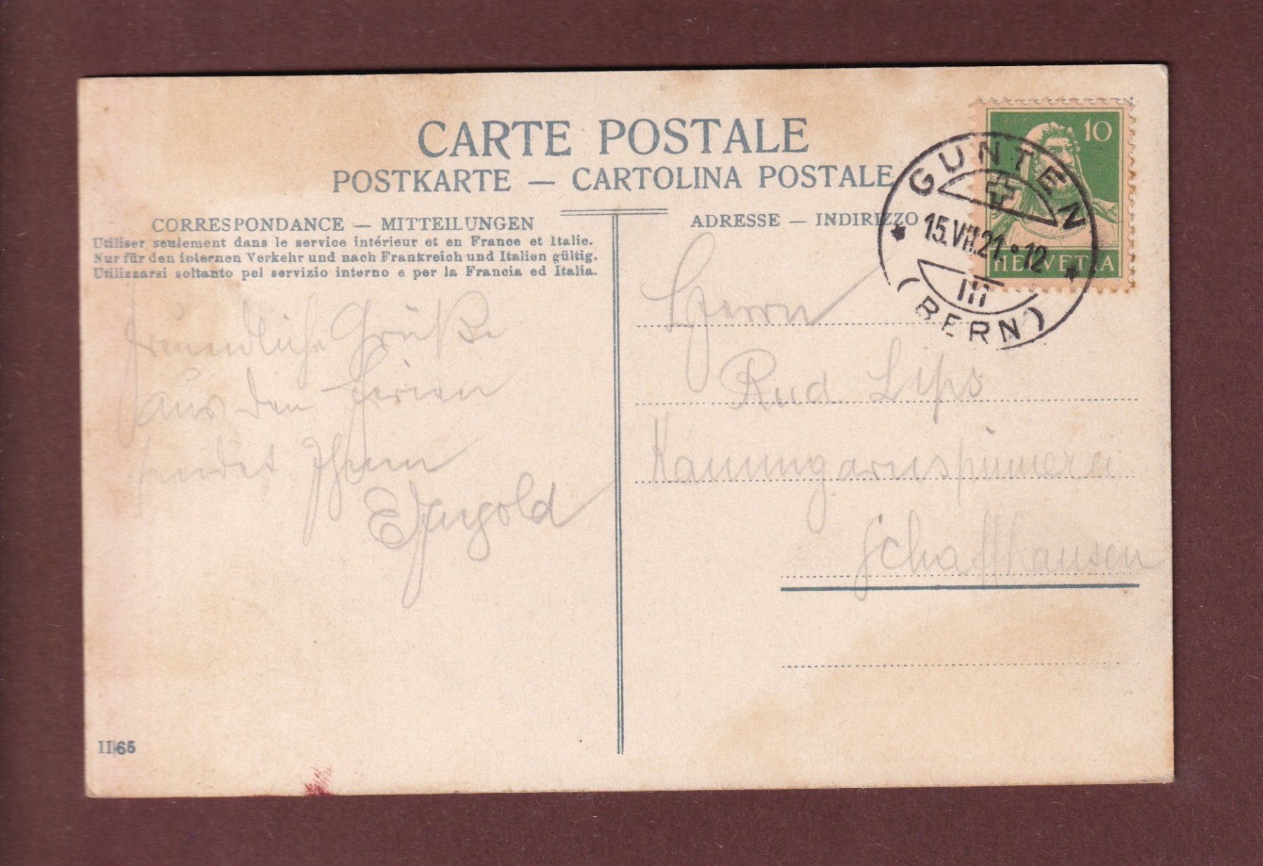 Cartoline postali: BEATUSHÖHLEN - Blick nach Aussen - 1921 – Usato da Pully venduto da nicecards-shop 1