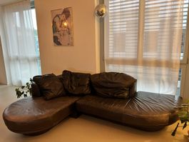 Rolf Benz Designer-Leder-Sofa, 2-tlg, schwarz/dunkelbraun